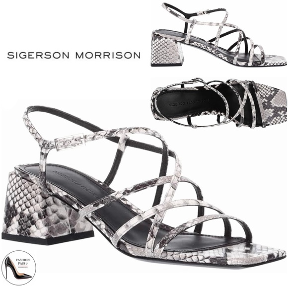 Sigerson Morrison Ellia Gray Snake Leather Ankle Strap Heeled Sandals Pumps 38 - Picture 1 of 11